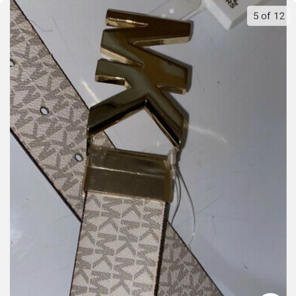 MICHAEL KORS BELT VANILLA PRINTED MK LOGO WITH GOLD MK LOGO BUCKLE - Picture 5 of 9